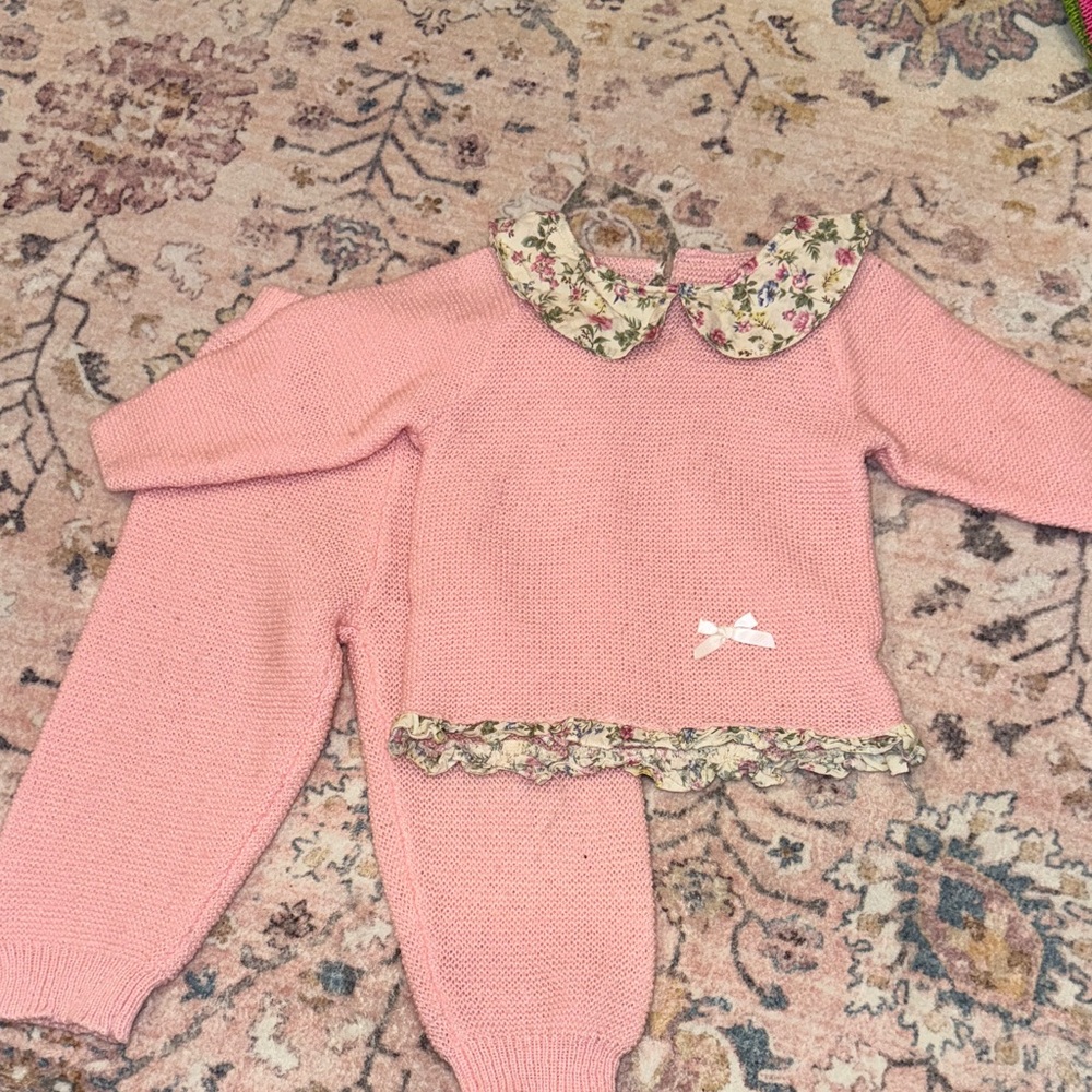 SHEIN Pink Floral Collar Kids Matching Set